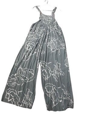 Overalls Jumpsuit sleeveless casual wide leg pattern teal lightweight sz L